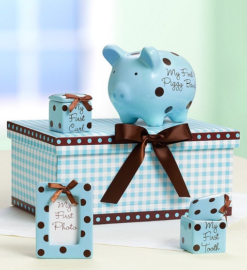Classic Pink or Blue Baby's Firsts Keepsakes Set