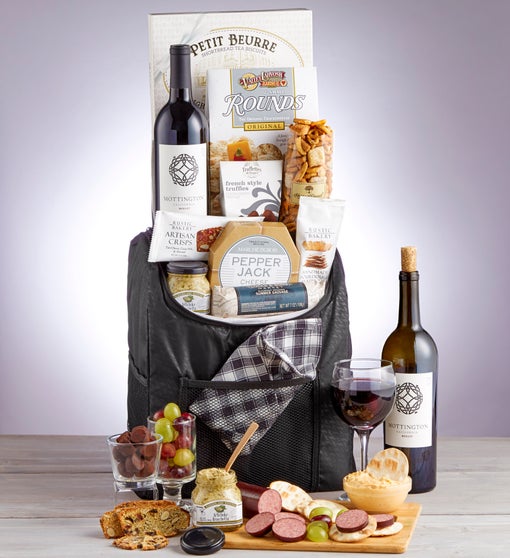 Dad's Backpack Cooler with Snacks and Wine